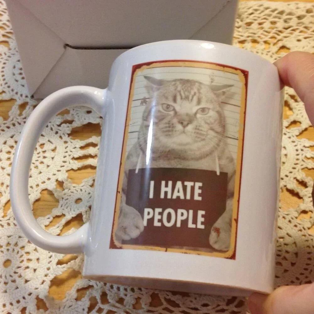 Funny coffee cup, a cat with attitude 